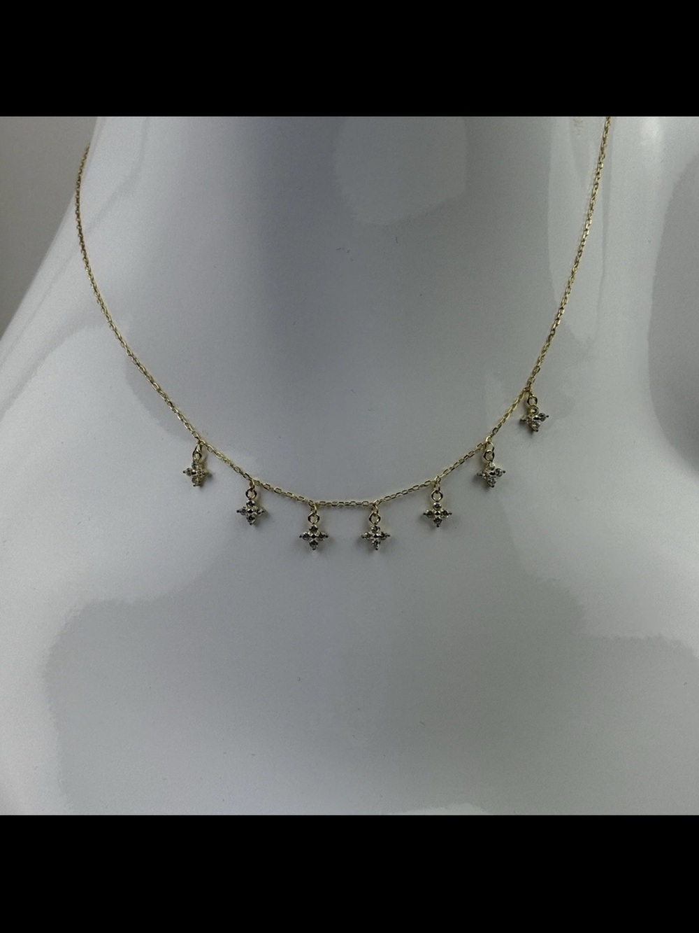 Gold Plated 925 Sterling Silver CZ Necklace Clover Flower Star Charm Station NEW